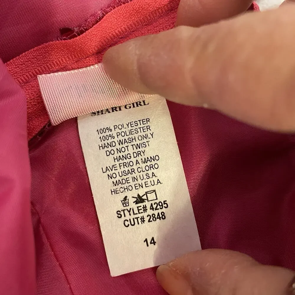 ShariGirl Dress 14 Fuchsia Satin Bow Festive Wedding Holiday Party Dance Formal